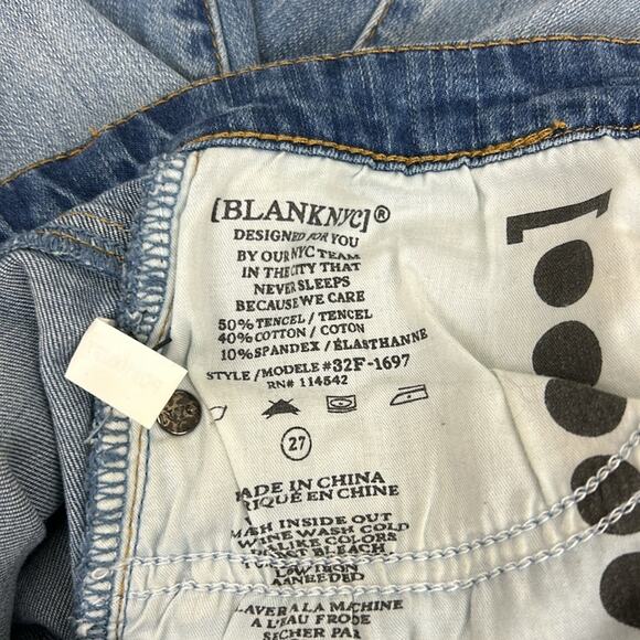 Blank NYC Women’s 27 Blue Fringed Tulip Hem Cropped Flared Denim Jeans - Picture 7 of 7